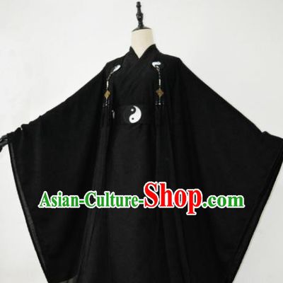 Customized Chinese Cosplay Swordsman Taoist Priest Black Costume Ancient Drama Childe Clothing for Men