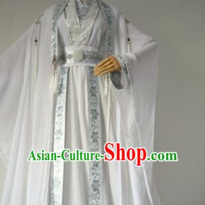 Chinese Customized Traditional Cosplay Swordsman Costume Ancient Drama Childe Prince White Clothing for Men
