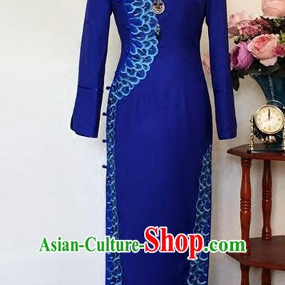 Chinese Traditional Customized Royalblue Cheongsam National Costume Classical Qipao Dress for Women