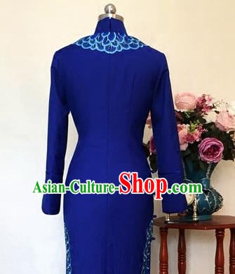 Chinese Traditional Customized Royalblue Cheongsam National Costume Classical Qipao Dress for Women Chinese Traditional Customized Royalblue Cheongsam National Costume Classical Qipao Dress for Women