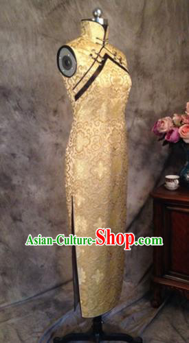 Chinese Traditional Customized Golden Cheongsam National Costume Classical Qipao Dress for Women Chinese Traditional Customized Golden Cheongsam National Costume Classical Qipao Dress for Women