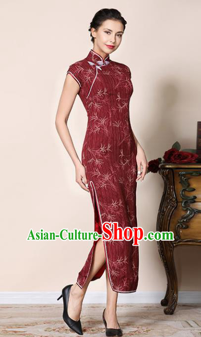Chinese Traditional Customized Wine Red Cheongsam National Costume Classical Qipao Dress for Women Chinese Traditional Customized Wine Red Cheongsam National Costume Classical Qipao Dress for Women