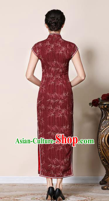 Chinese Traditional Customized Wine Red Cheongsam National Costume Classical Qipao Dress for Women Chinese Traditional Customized Wine Red Cheongsam National Costume Classical Qipao Dress for Women