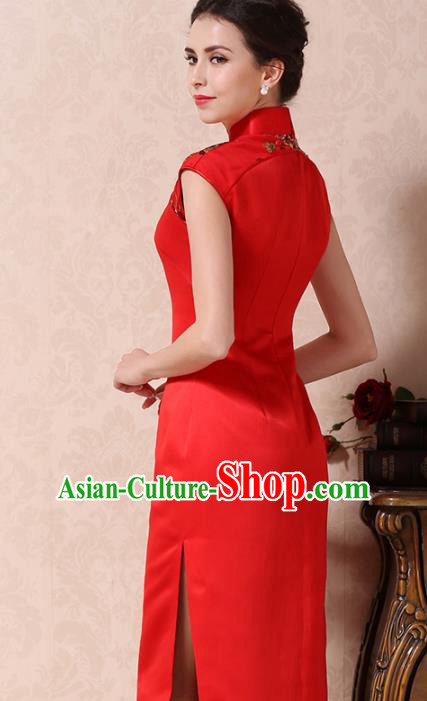 Chinese Traditional Customized Red Silk Cheongsam National Costume Classical Qipao Dress for Women Chinese Traditional Customized Red Silk Cheongsam National Costume Classical Qipao Dress for Women