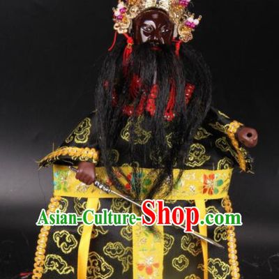 Traditional Chinese Handmade General Black Marionette Puppets Old Men Puppet String Puppet Wooden Image Arts Collectibles
