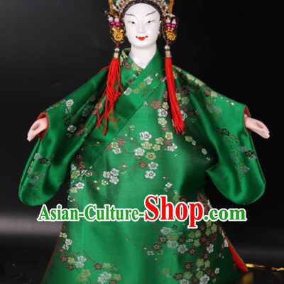 Traditional Chinese Handmade Green Robe Niche Puppet Marionette Puppets String Puppet Wooden Image Arts Collectibles