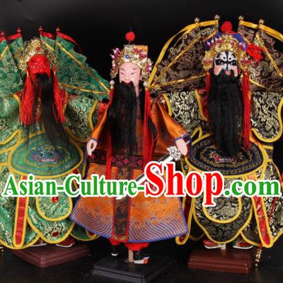 Traditional Chinese Handmade Liu Bei Guan Yu Zhang Fei Puppet Marionette Puppets String Puppet Wooden Image Arts Collectibles