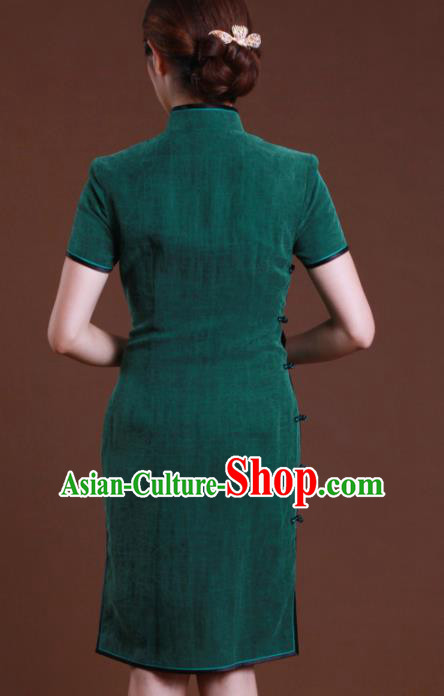 Chinese Traditional Customized Atrovirens Cheongsam National Costume Classical Qipao Dress for Women Chinese Traditional Customized Atrovirens Cheongsam National Costume Classical Qipao Dress for Women