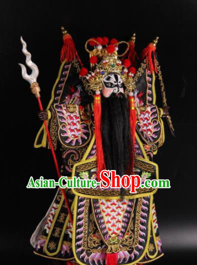 Traditional Chinese Handmade Pink Armor Zhang Fei Puppet Marionette Puppets String Puppet Wooden Image Arts Collectibles