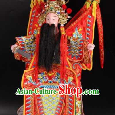 Traditional Chinese Handmade Red Armor Liu Bei Puppet Marionette Puppets String Puppet Wooden Image Arts Collectibles