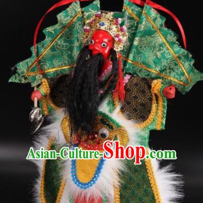 Traditional Chinese Handmade Green Armor General Puppet Marionette Puppets String Puppet Wooden Image Arts Collectibles