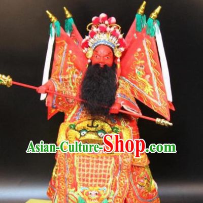Traditional Chinese Handmade Red Armor Guan Yu Puppet Marionette Puppets String Puppet Wooden Image Arts Collectibles