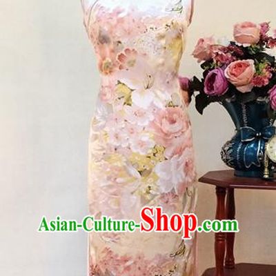 Chinese Traditional Customized Pink Silk Cheongsam National Costume Classical Qipao Dress for Women