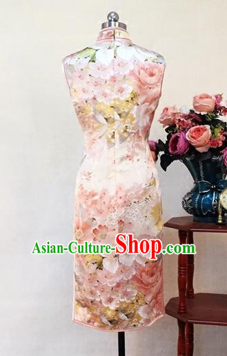 Chinese Traditional Customized Pink Silk Cheongsam National Costume Classical Qipao Dress for Women Chinese Traditional Customized Pink Silk Cheongsam National Costume Classical Qipao Dress for Women