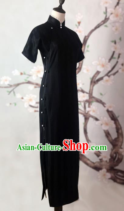 Chinese Traditional Customized Black Cheongsam National Costume Classical Qipao Dress for Women Chinese Traditional Customized Black Cheongsam National Costume Classical Qipao Dress for Women