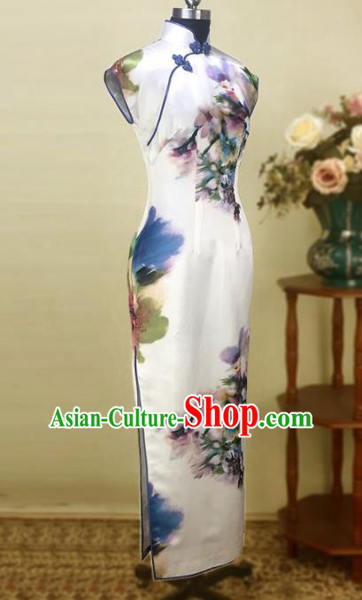 Chinese Traditional Customized Printing Silk Cheongsam National Costume Classical Qipao Dress for Women Chinese Traditional Customized Printing Silk Cheongsam National Costume Classical Qipao Dress for Women