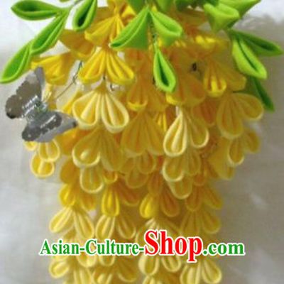 Japanese Traditional Hair Accessories Asian Japan Geisha Yellow Wisteria Hairpins for Women