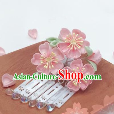 Asian Japan Geisha Pink Sakura Tassel Hair Claw Japanese Traditional Hair Accessories for Women