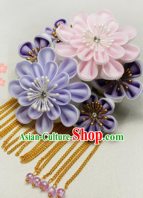Asian Japan Traditional Geisha Tassel Hair Claw Japanese Kimono Hair Accessories for Women