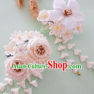 Japanese Traditional Hair Accessories Asian Japan Geisha White Flowers Tassel Hairpins for Women