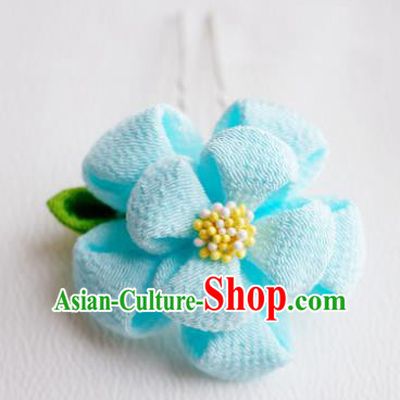 Asian Japan Traditional Geisha Blue Sakura Little Hairpins Japanese Kimono Hair Accessories for Women