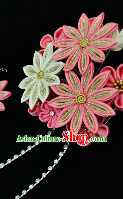 Asian Japan Traditional Geisha Pink Chrysanthemum Tassel Hair Claw Japanese Kimono Hair Accessories for Women Asian Japan Traditional Geisha Pink Chrysanthemum Tassel Hair Claw Japanese Kimono Hair Accessories for Women
