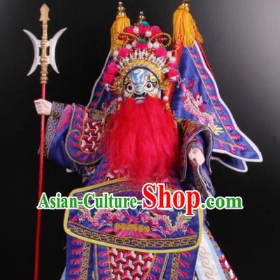 Traditional Chinese Handmade Purple Clothing General Puppet Marionette Puppets String Puppet Wooden Image Arts Collectibles