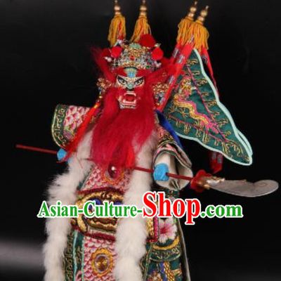 Traditional Chinese Handmade Green Clothing General Puppet Marionette Puppets String Puppet Wooden Image Arts Collectibles