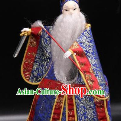 Traditional Chinese Handmade Blue Clothing Taoist Priest Puppet Marionette Puppets String Puppet Wooden Image Arts Collectibles