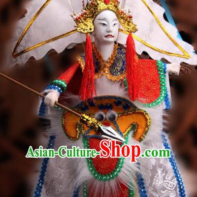 Traditional Chinese Handmade White Clothing Takefu Bai Qi Puppet Marionette Puppets String Puppet Wooden Image Arts Collectibles