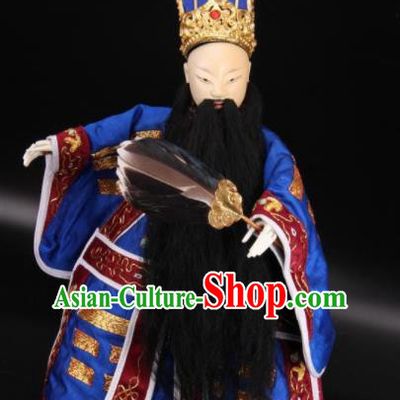 Traditional Chinese Handmade Blue Clothing Zhu Geliang Puppet Marionette Puppets String Puppet Wooden Image Arts Collectibles