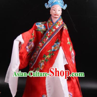 Traditional Chinese Handmade Red Robe Scholar Puppet Marionette Puppets String Puppet Wooden Image Arts Collectibles