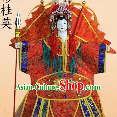 Chinese Traditional Female General Mu Guiying Marionette Puppets Handmade Puppet String Puppet Wooden Image Arts Collectibles