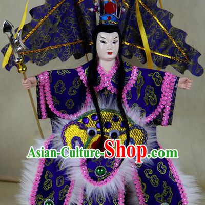 Chinese Traditional Royalblue General Lv Bu Marionette Puppets Handmade Puppet String Puppet Wooden Image Arts Collectibles