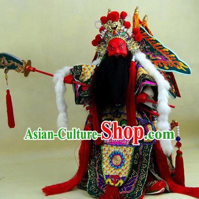 Chinese Traditional Green General Guan Yu Marionette Puppets Handmade Puppet String Puppet Wooden Image Arts Collectibles