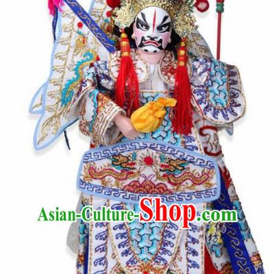 Traditional Chinese White General Guan Ping Marionette Puppets Handmade Puppet String Puppet Wooden Image Arts Collectibles