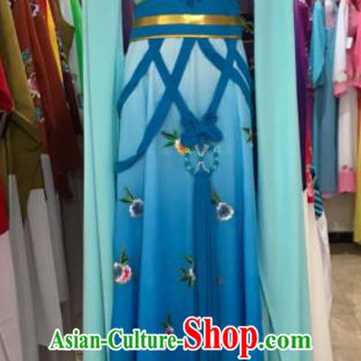 Traditional Chinese Handmade Beijing Opera Diva Costumes Ancient Peri Blue Dress for Women