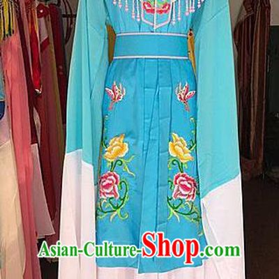 Traditional Chinese Handmade Beijing Opera Diva Costumes Ancient Peri Princess Blue Dress for Women