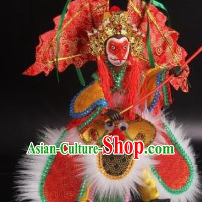 Traditional Chinese Red Sun Wukong Marionette Puppets Handmade Puppet String Puppet Wooden Image Arts Collectibles