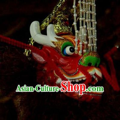 Traditional Chinese Handmade Red Dragon Head Puppet Marionette Puppets String Puppet Wooden Image Arts Collectibles