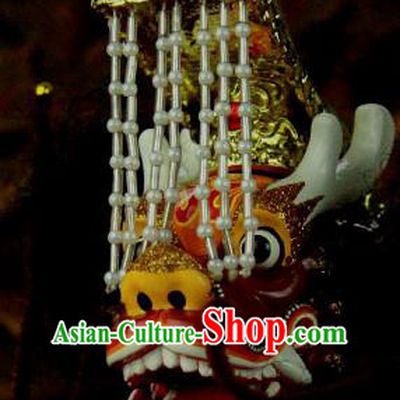 Traditional Chinese Handmade Yellow Dragon Head Puppet Marionette Puppets String Puppet Wooden Image Arts Collectibles