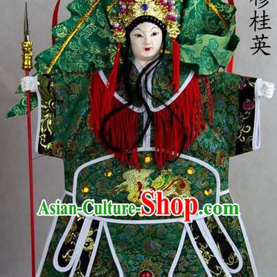Traditional Chinese Green General Mu Guiying Marionette Puppets Handmade Puppet String Puppet Wooden Image Arts Collectibles