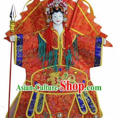 Traditional Chinese Red General Mu Guiying Marionette Puppets Handmade Puppet String Puppet Wooden Image Arts Collectibles