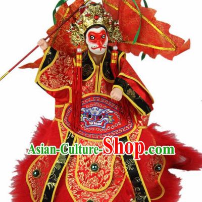Traditional Chinese Red Handsome Monkey King Marionette Puppets Handmade Puppet String Puppet Wooden Image Arts Collectibles