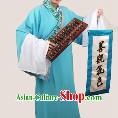 Traditional Chinese Huangmei Opera Niche Costumes Ancient Scholar Blue Robe for Men