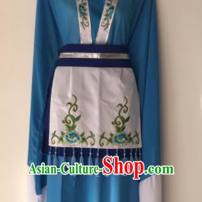 Traditional Chinese Handmade Beijing Opera Village Girl Costumes Ancient Peri Princess Blue Dress for Women