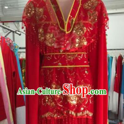 Traditional Chinese Handmade Beijing Opera Diva Red Dress Ancient Peri Princess Costumes for Women