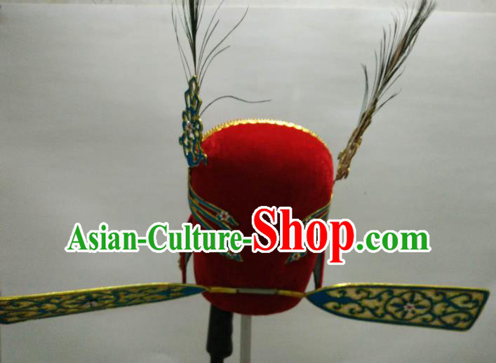 Traditional Chinese Beijing Opera Niche Red Hat Ancient Scholar Headwear for Men Traditional Chinese Beijing Opera Niche Red Hat Ancient Scholar Headwear for Men
