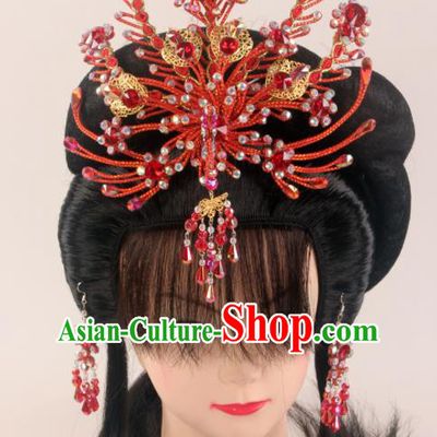 Traditional Chinese Beijing Opera Diva Red Phoenix Hairpins Hair Accessories Ancient Court Princess Headwear for Women
