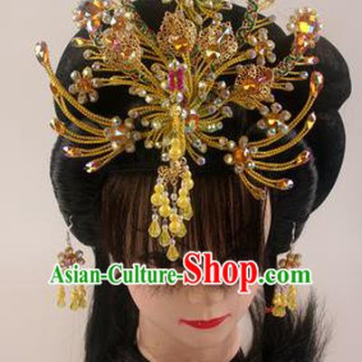 Traditional Chinese Beijing Opera Diva Golden Phoenix Hairpins Hair Accessories Ancient Court Princess Headwear for Women